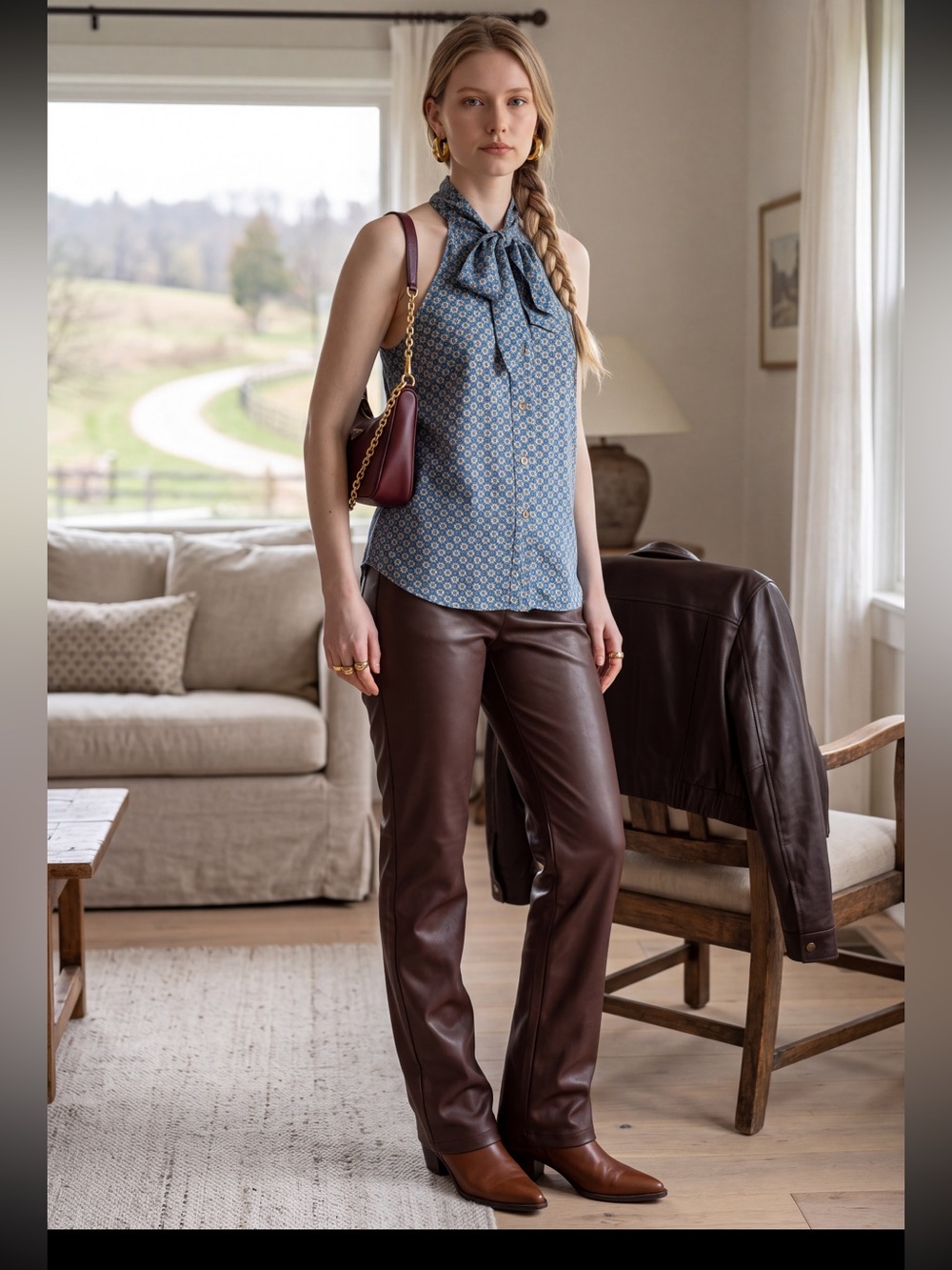 Women's Classy Silk Blue Patterned Halter Blouse
Retails $118